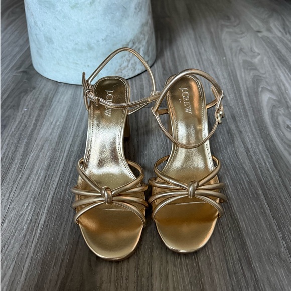J. Crew Skinny-strap knotted Metallic Gold Strappy Block Heel Sandals size 6 - Picture 7 of 7